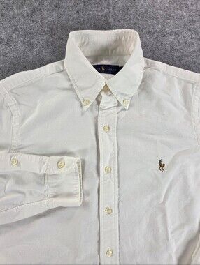 Ralph Lauren Men's White Button-Down Oxford Shirt with Flesh Pony Logo Sz S